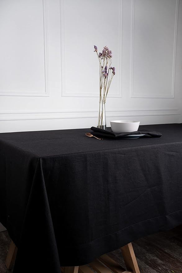 D'Moksha Homes Linen Tablecloth 60 x 126 Inch - 100% Pure Linen Black Tablecloth - Machine Washable Dining Tablecloth for Rectangle Tables