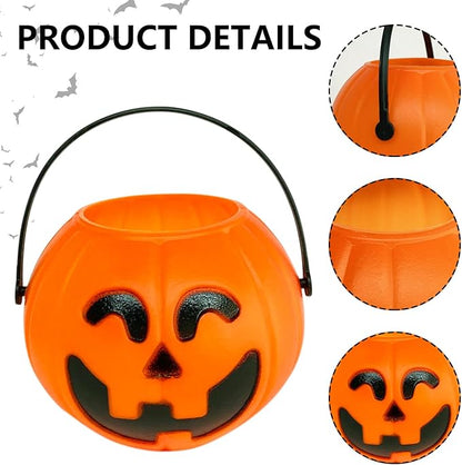 10 Pcs Halloween Candy Bucket Plastic Mini Candy Pumpkin Bucket Pumpkin Candy Bucket with Handle Trick or Treat Bucket for Halloween Party Decorations Supplies, 2.7in