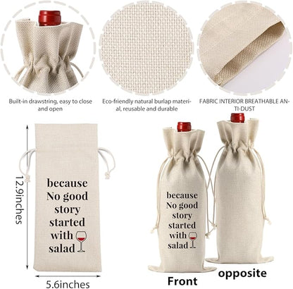 Wedding Bridal Shower Gifts, Engagement Gifts Wine Bags for Wine Bottles Gifts, Birthday Housewarming Gifts New Home Wine Gifts Bag, Because No Good Story Started with A Salad Wine Bag