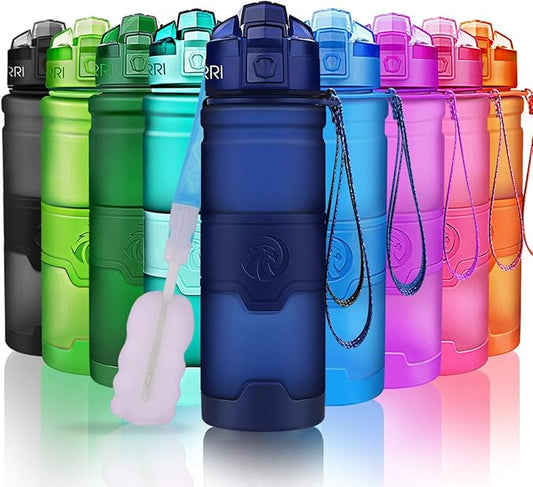 ZORRI 14/17/ 24/32 OZ Water Bottles, BPA Free Tritan Lightweight Leak Proof Sport Bottle with Brush, Lock Feature, Track Marker, and Flip Lid for Kids School, Fitness, Office, Sports & Outdoors