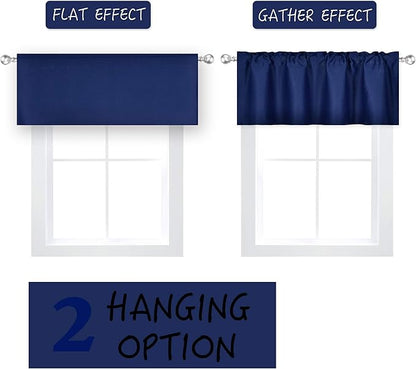 4 Panels Navy Valance for Windows 42x18 Inch Solid Thermal Insulated Blackout Rod Pocket Kitchen Short Curtain Toppers Valance for Bathroom Living Room