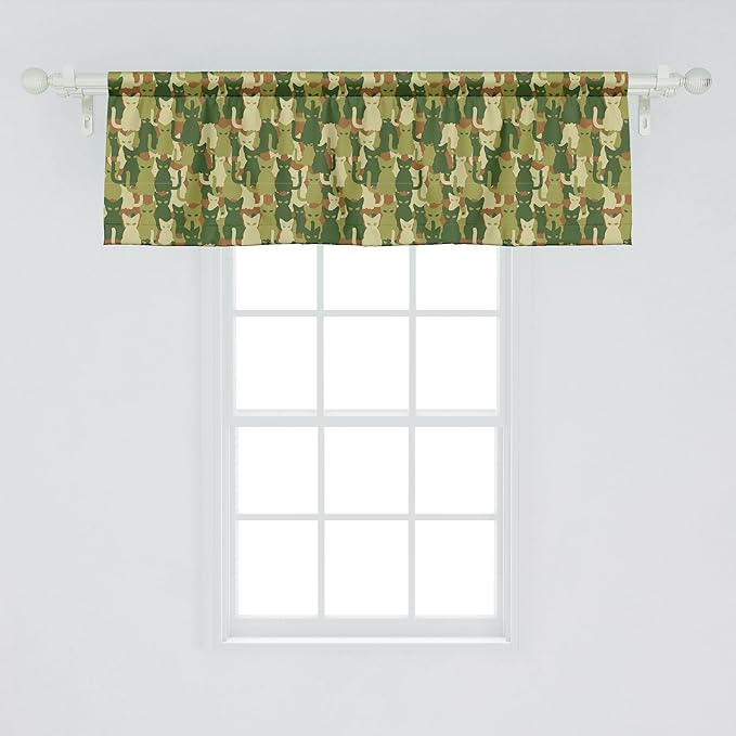 Ambesonne Camo Window Valance, Kitten Silhouette Protective Cat Theme in Jungle Colors Animal Silhouettes, Curtain Valance for Kitchen Bedroom Decor with Rod Pocket, 42" x 18", Green Dark Green Cream