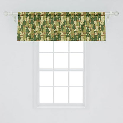 Ambesonne Camo Window Valance, Kitten Silhouette Protective Cat Theme in Jungle Colors Animal Silhouettes, Curtain Valance for Kitchen Bedroom Decor with Rod Pocket, 42" x 18", Green Dark Green Cream