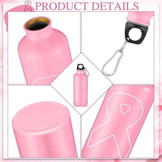 12 Pieces Breast Cancer Awareness Gifts Aluminum Water Bottles Pink Ribbon Breast Cancer Gift for Women Leak Proof Lightweight Portable Bottles for Marathon Running(17 oz, Classic Style)