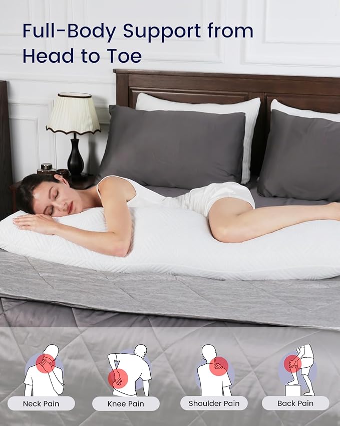 ZonLi Body Pillow Cooling, 20" x 54" Body Pillow with Adjustable Memory Foam Filling, Long Pillow for Bed with Removable Cover, Large Full Body Pillow for Hot Sleepers & Pregnancy (Cloud White)