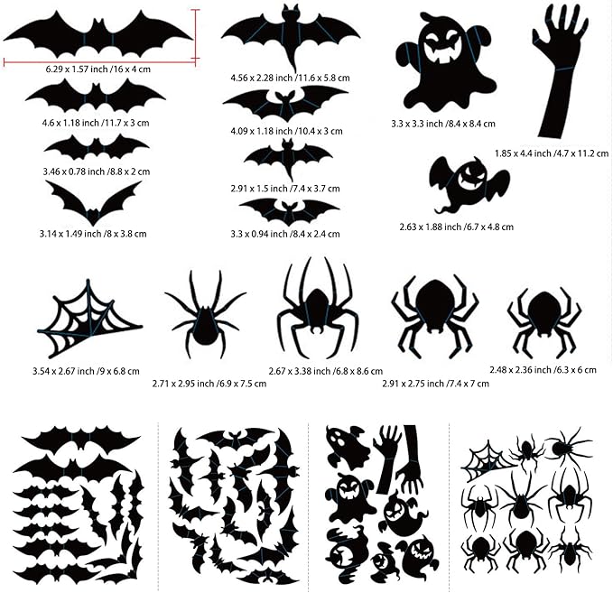 Bat Wall Stickers Decals Removable Halloween Wall Decor Black Gothic Bats Ghost Spider Web Wall Stickers for Wall Glass Mirror Living Room Home Bathroom Kitchen Halloween Party Favor Supplies