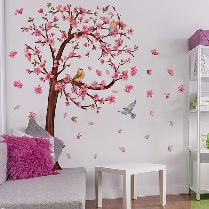 Blooming Trees & Birds Wall Stickers - 90cm x 35.43inch Decorative Vinyl Sheets for Home Decor