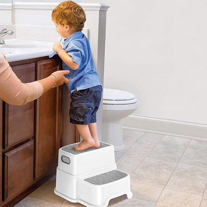 2 Step Stool for Kids, Anti-Slip Toddler Toilet Potty Training Stool with Handles, Two Step Stool for Bathroom, Kitchen, Bedroom, Living Room