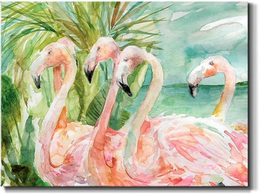 Renditions Gallery Canvas Animal Wall Art Modern Decorations Paintings Pink flamboyant Flamingoes Glam Abstract Romantic Artwork Home Prints for Bedroom Office Kitchen - 24"x36" LT33