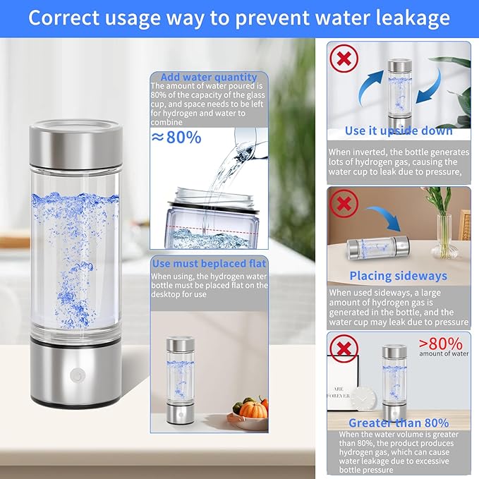 2024 Hydrogen Water Bottle, Portable Hydrogen Water Bottle Generator, 3Min Quick Electrolysis,Hydrogen Water Ionizer Glass Health Cup Suitable for Travel, Exercise,Home,Gift for Love(Blue)