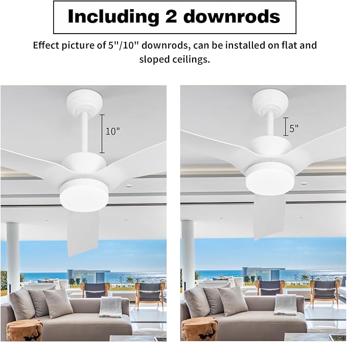 White Ceiling Fan with Light,52 inch,with Remote,22W Dimmable LED Light,DC Motor,6 Speed,Reversible,Outdoor Indoor Ceiling Fan for Bedroom/Patios/kitchen