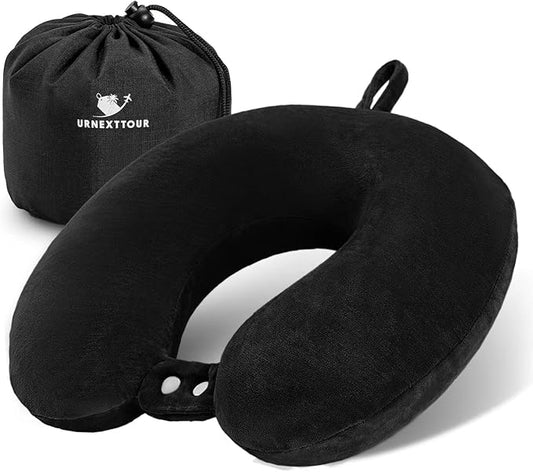 Neck Pillow Airplane, Kids Travel Pillow Memory Foam, Soft & Support Travel Neck Pillow for Travelling Sleeping Plane Car Train and Home Use, Black