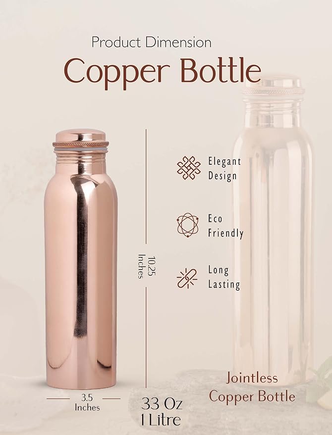 100% Pure Copper Water Bottle, 1 Liter Water Bottles, Copper Water Bottle, Drinking Water Bottles, Water Bottle Copper, Water Bottles For Women, Copper Gifts