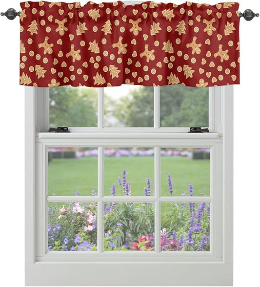 Vandarllin Christmas Kitchen Curtains Valances for Windows Red Merry Christmas Gingerbread Man Cookies Rod Pocket Window Treatment for Kitchen/Living Room/Bedroom/Bathroom,60" X 18" -1 Panel,