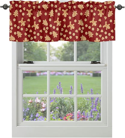 Vandarllin Christmas Kitchen Curtains Valances for Windows Red Merry Christmas Gingerbread Man Cookies Rod Pocket Window Treatment for Kitchen/Living Room/Bedroom/Bathroom,42" X 18" -1 Panel,