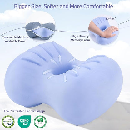 [Extra Large] Leg & Knee Pillow for Side Sleepers - Smooth Spine Alignment Pillow - Memory Foam Knee Pillows for Back Hip Pain, Spine Aligning, Sciatica, Surgery Recovery, Pregnancy (Misty Blue)