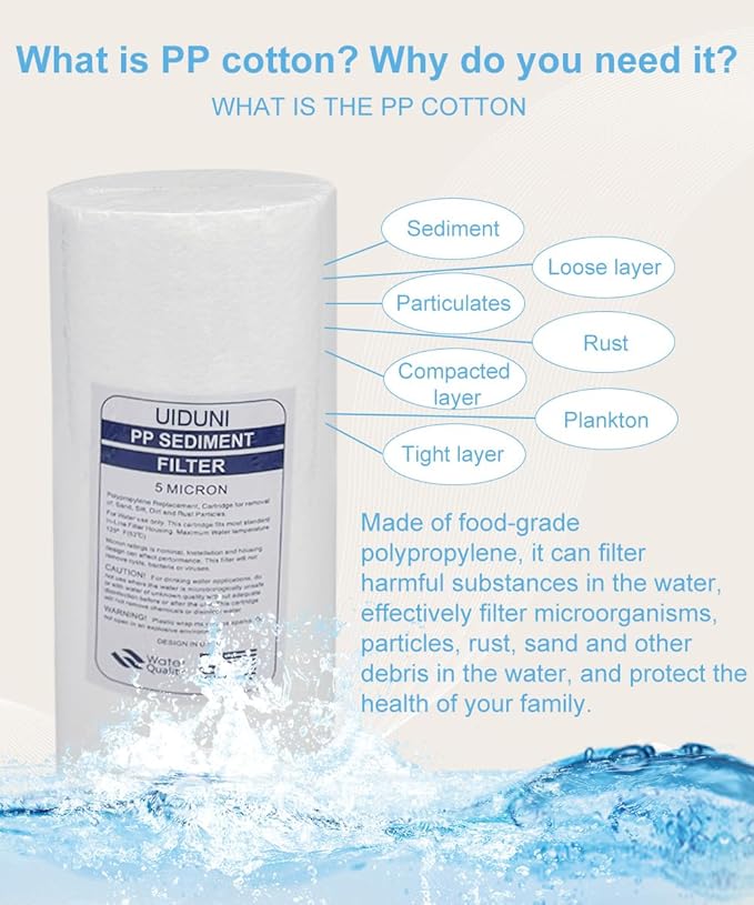 10" x 4.5" Whole House Sediment Water Filter Replacement，5 Micron，10 Inch Big Water Filter Polypropylene fibers Compatible ，W15-PR, DGD-5005, HD-950A，Pack of 1