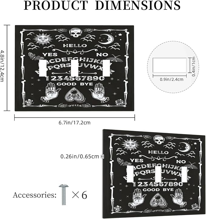 Black Witchy Skeleton Skull Gothic Sun Moon 3 Gang Novelty Light Switch Covers Decorative Unique Triple Toggle Wall Plate Electrical Faceplate Switchplate for Bathroom Bedroom Home Decor