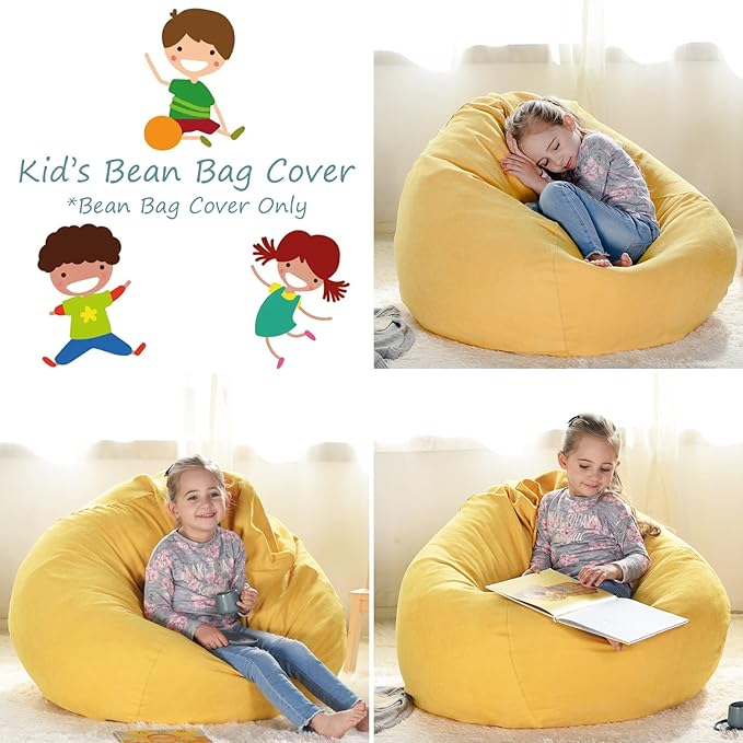 YuppieLifeKids Storage Bean Bag Cover（No Filling）Candy-Colored/Toy Organizer|Carrying Handle Sofa|Available for Kids and Teenager|Cuddle Chair|Machine Washable and Durable（27'',Ginger）