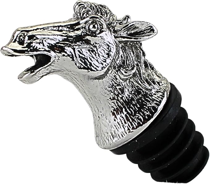 Wine & Cooking Oil Pourer | Silver Color Stainless Steel | Bottle Stopper Aerator for Whiskey and Olive Oil | Kitchen and Bar Accessories and Gift Set Ideas for Her and Him (HORSE)