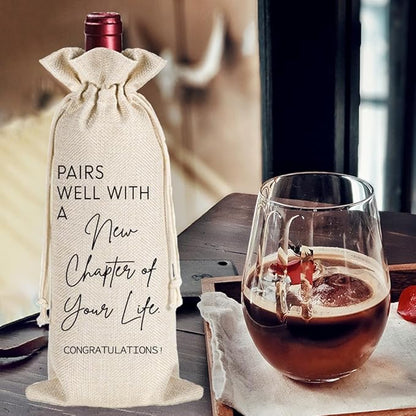 Qubereeree Pairs Well With A New Chapter Of Your Life Wine Bag, New Job New Home Party Decorations Supplies Retirement Going Away Gift New Beginning Engagement Wedding for Friends-6