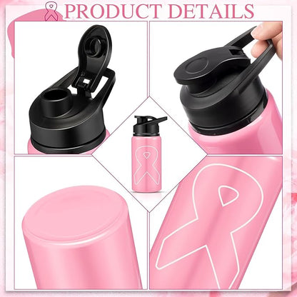 12 Pieces Breast Cancer Awareness Gifts Aluminum Water Bottles Pink Ribbon Breast Cancer Gift for Women Leak Proof Lightweight Portable Bottles for Marathon Running (Stylish Style,17 oz)