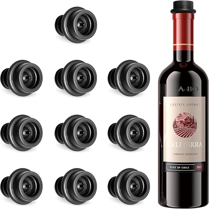 10 Pieces Wine Stoppers, Reusable Food Grade Silicone Wine Bottle Stopper Leak Proof, Wine Corks Fit Almost Any Wine Bottles, Bottle Stoppers Keep Wine Fresher for Longer