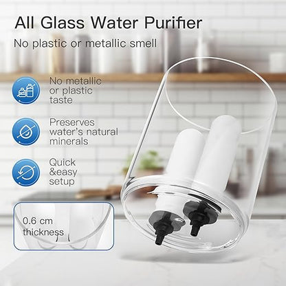 All Glass Water Purifier - Off Grid Home Emergency Water Filtration System - Gravity Fed Ceramic Filter - 2.25 Gallon Water Filter- with 7 Inch Stand and Protective Sleeve