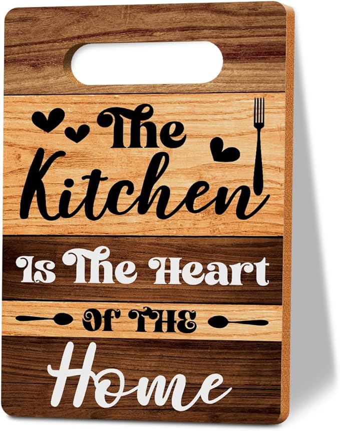 The Kitchen Is the Heart of the Home Cutting Board Gifts, Wood Cutting Boards for Kitchen, House Warming Gifts New Home, Kitchen Wall Art, Christmas Birthday Gifts for Women Mom Grandma 8 x 12 Inch