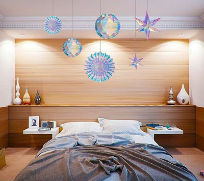 BTSD-home Iridescent Party Decorations with Hanging Honeycomb Ball Decorative Paper Fan Snowflake Garlands Birthday Wedding Christmas Disco Party Supplies