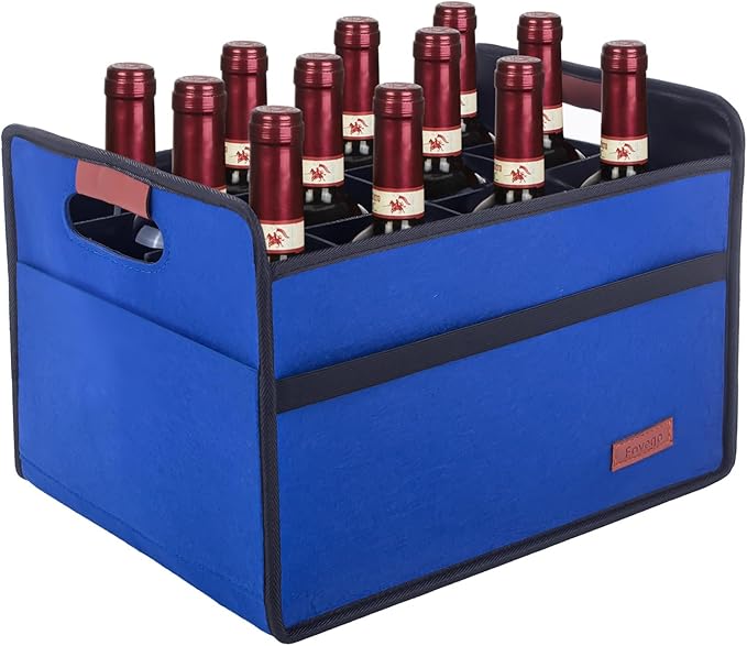 12 Bottle Wine Tote Bag, Insulated Thermal Padded Wine Carrier Tote, Reusable Wine Bags for Wine Bottles Travel, Camping and Picnic, Perfect Wine Lover Gift (Blue)