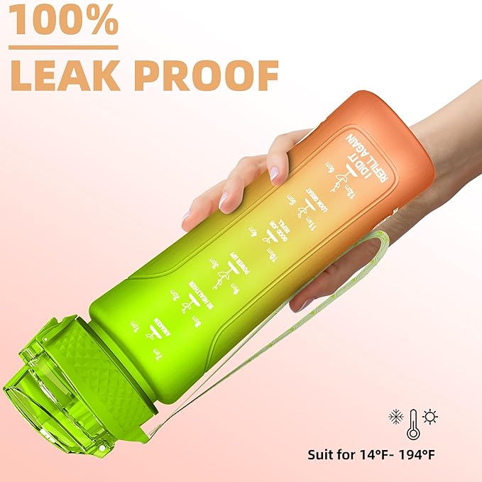 15oz Kids Sports Water Bottles for School with Straw Lid (Green Orange)