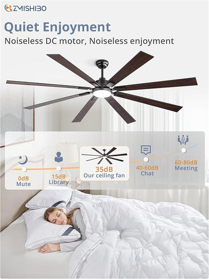 80 inch Large Ceiling Fans with Lights and Remote, Indoor/Outdoor Black Modern Ceiling Fan for Kitchen Living Room Patio, 6 Speed Reversible Quiet DC Motor, 3 CCT, Dual Finish 8 Blades