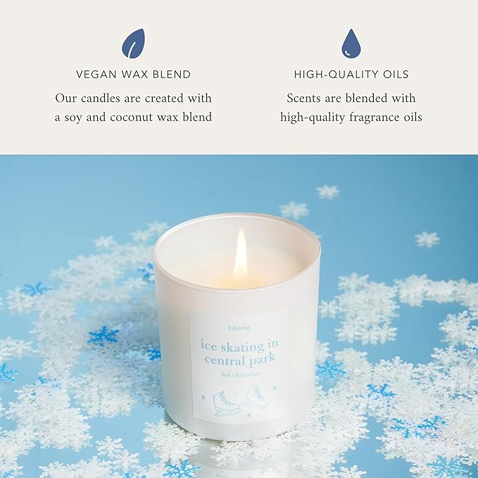 NYC Inspired Scented Candle: Ice Skating in Central Park - Hot Chocolate Scent, 9oz, 50 Hour Burn, Vegan Soy & Coconut Blend Candle for Home Decor, Gift for Women & Men