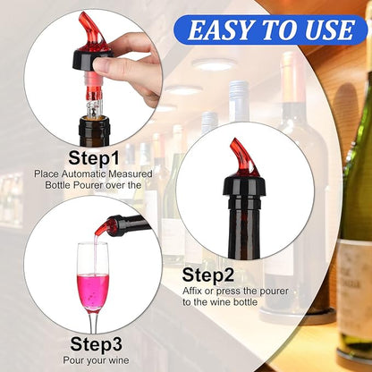 Automatic Measured Bottle Pourer Liquor Measure Pourer Quick Shot Dispenser 1.5 oz Measured Wine Pourers for Home Bar Kitchen Tools (White, Red, Blue, Green, 12 Pack)