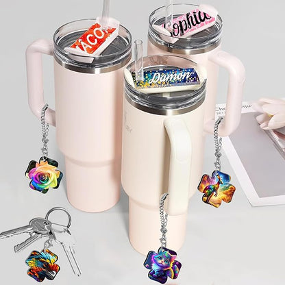 15 Sets Sublimation Charms Accessories for Stanley Cup Sublimation Keychain Blanks Bulk MDF Sublimation Key Chains Charm Blanks for Tumblers with Handle for DIY Crafts Gift (Leaf)