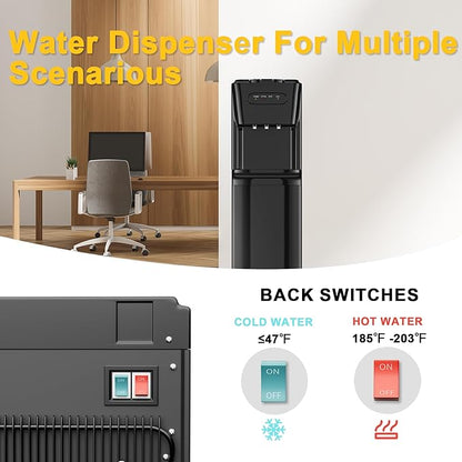 Bottom Loading Water Cooler Dispenser for 3 5 Gallon Bottles, 3 Temperatures with Cold, Room & Hot Spouts, Home, Office, Living Room, Child Safety Lock, Removable Drip.