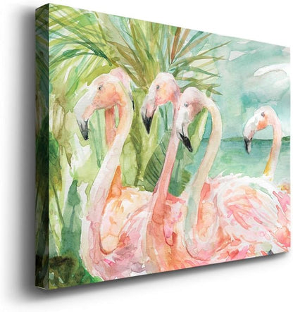 Renditions Gallery Canvas Animal Wall Art Modern Decorations Paintings Pink flamboyant Flamingoes Glam Abstract Romantic Artwork Home Prints for Bedroom Office Kitchen - 12"x18" LT33