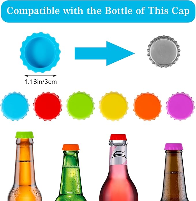 12 Pack Bottle Caps Silicone Rubber Bottle Covers Bpa-Free Reusable Beer Fizz Lids Soda Bottle Stopper for Beverages, Leak-Proof Design, Perfect for Picnics, Beach Parties, And Kitchen Use