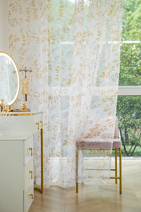 Windows Printing Pattern Sheer White Curtains 63 Inches Length 2 Panels Voile Light Filtering Sheer Curtains Panel Basic Rod Pocket for Bedroom Living Room Children Room Kitchen Yard