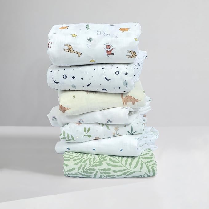 100% Cotton Muslin crib sheets for Boys and Toddler, Soft and Breathable, crib sheets girl Snug Fit, Machine Washable, Multiple Colors, Dino Muslin Size 28"x52"x9"