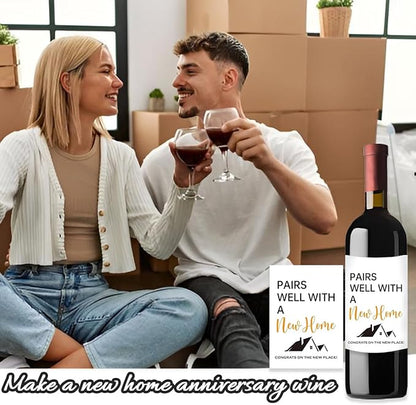 24Pcs Housewarming New Home Wine Labels, Housewarming Gifts New Home, Housewarming Wine Bottle Stickers New Place Gift Realtor Gift for Her Him, Pairs Well with A New Home Wine Bottle Labels