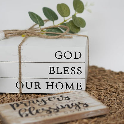 Decorative Books for Home Decor, Fake Books for Decoration, Wooden Faux Books for Decoration, Farmhouse Book Decor (GOD Bless Our Home)