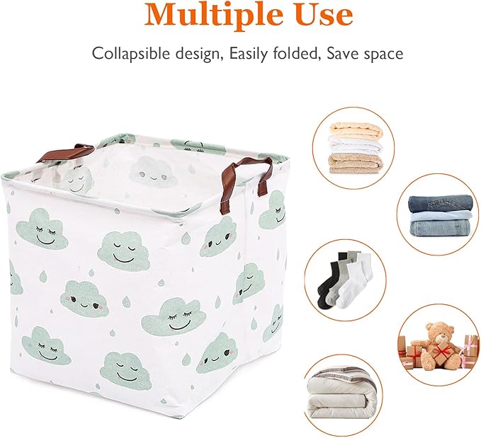 Square Storage Basket, Fabric Bins Laundry for Home Kitchen, Storage Organizer with Handles Waterproof for Nursery Dorm Shelf