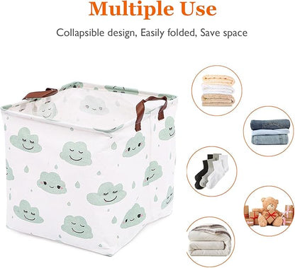 Square Storage Basket, Fabric Bins Laundry for Home Kitchen, Storage Organizer with Handles Waterproof for Nursery Dorm Shelf