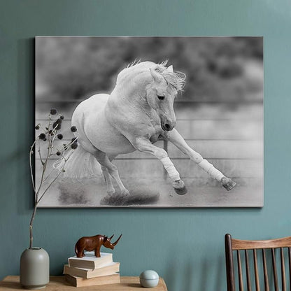 Renditions Gallery Canvas Animal Wall Art Home Paintings & Prints Vintage Dancing Horse Modern Black & White Wall Hanging Romantic Artwork Decor for Bedroom Office Kitchen - 32"x48" LT33