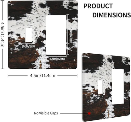 Western Farm Highland Cow Cowhide 2 Gang Single Toggle Rocker Combination Light Switch Cover Decorative Wall Plate Cover Electrical Faceplate for Farmhouse Bathroom Bedroom Kitchen Decorate