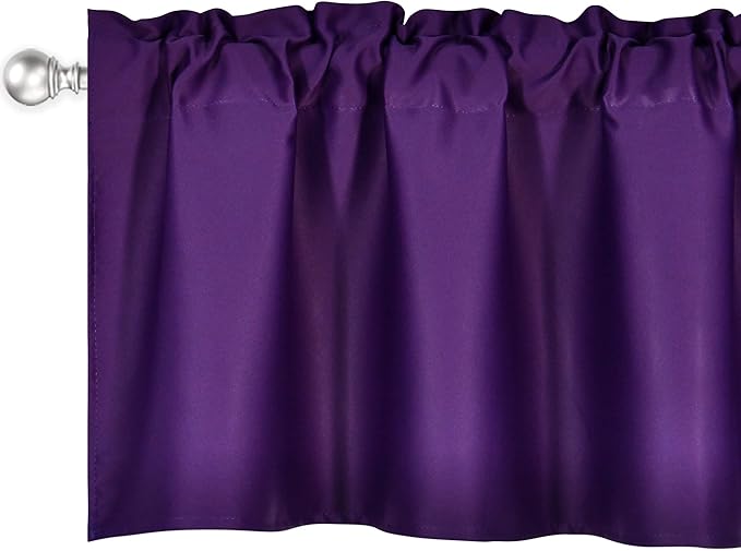 4 Panels Purple Valance for Windows 42x18 Inch Solid Thermal Insulated Blackout Rod Pocket Kitchen Short Curtain Toppers Valance for Bathroom Living Room