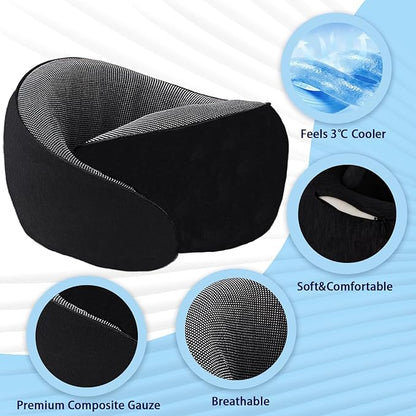 Travel Pillow-Neck Pillow Airplane-100% Memory Foam 360° Full Surrounding Travel Neck Pillow U-Shaped Pillow,Neck Pillow for Sleeping Travel with Eye Masks,Earplugs for Home, Airplanes and Car,Black