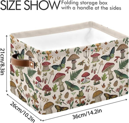 Wild Flower Botanical Mushroom Storage Basket Bin for Shelves Closet Butterfly Floral Foldable Fabric Storage Box Cube with Handles Kid Gift Toys Shelf Basket Organizer for Bedroom Nursery Home Decor